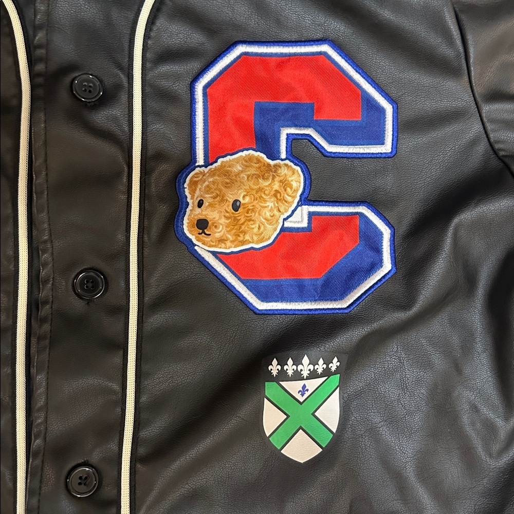 Black Pike Faux Leather Teddy Bear Baseball Jersey Carpe Diem Streetwear Size M - Picture 5 of 9